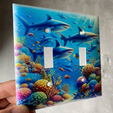 Sea Shark Light Switch Cover Double Toggle Wall Plate Decorative Bedroom 2-Gang